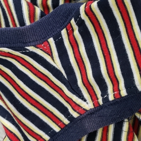 Vintage  Bugle Boy for Her Sleeveless Top M Striped Cotton Navy Red Yellow VGUC - Picture 8 of 10
